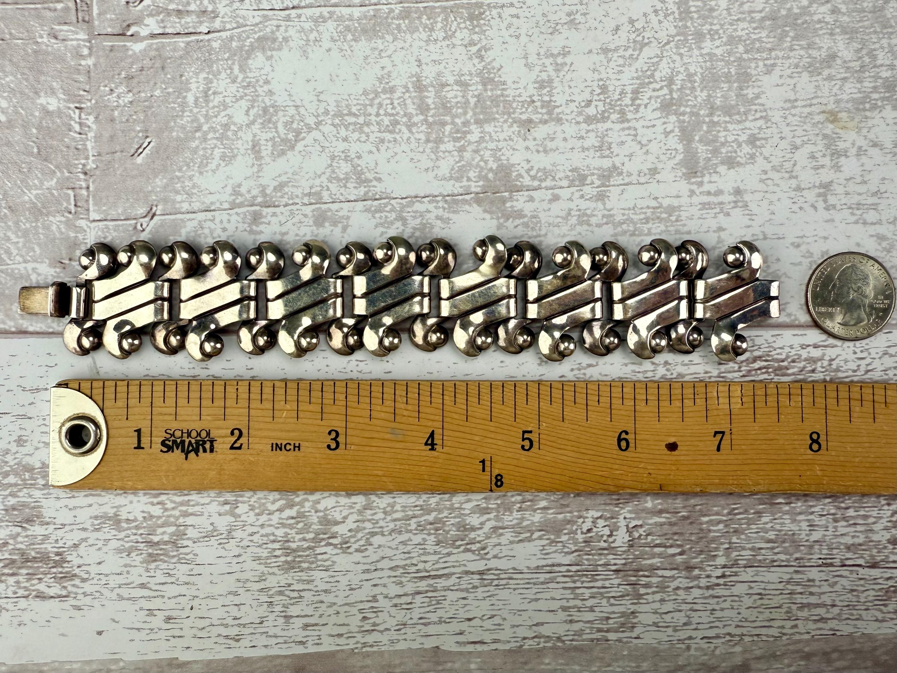 大型ヴィンテージスターリングシルバーブレスレット ATI メキシコ 925 