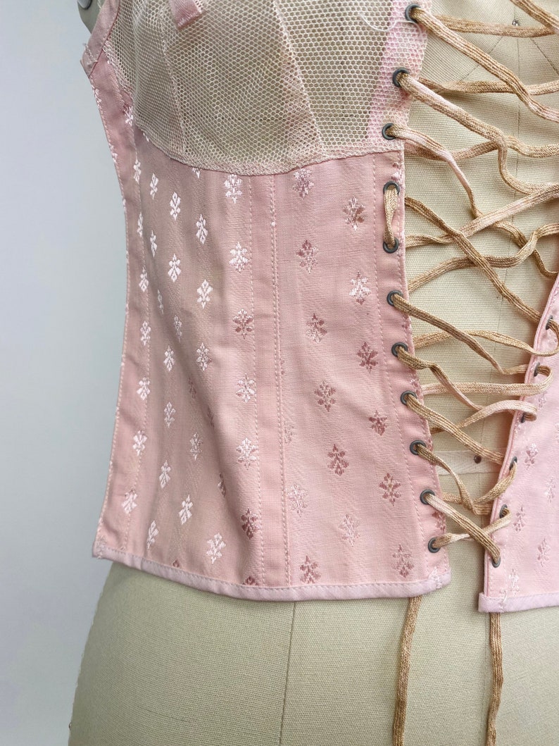 Rare Vintage early 1900s Spirella Corset front, bustier, lace up undergarment, body shaper, pale blush pink image 6