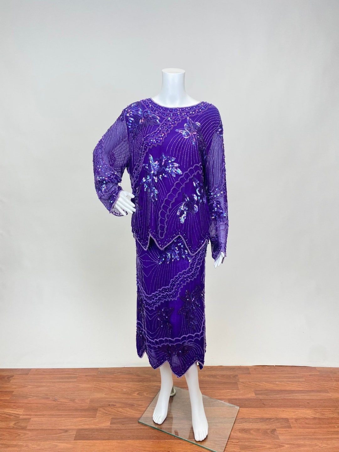 Vintage 1980s Does 1920s Sequins and Beaded Blouse and Skirt Set Purple ...