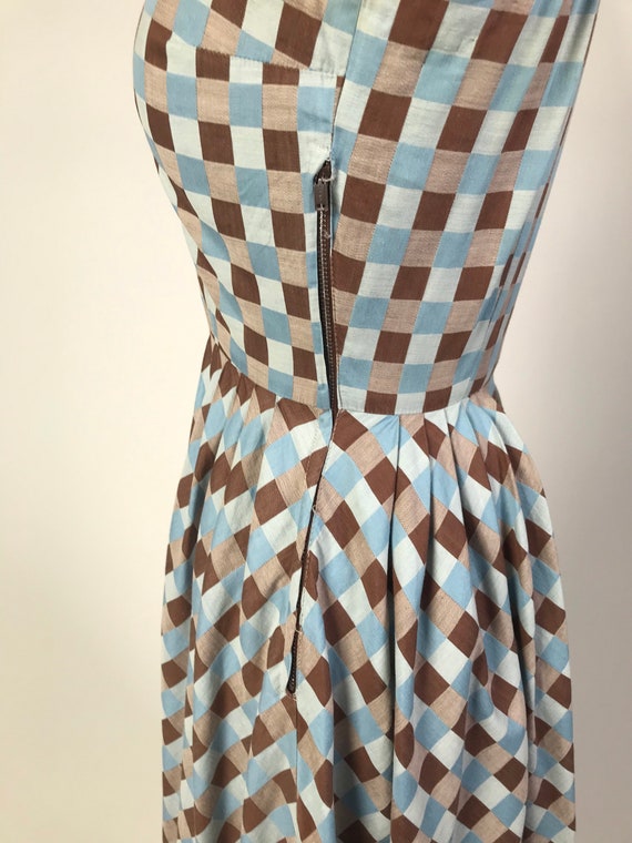 Vintage 1940s Cotton Blue and Brown Checker plaid… - image 9