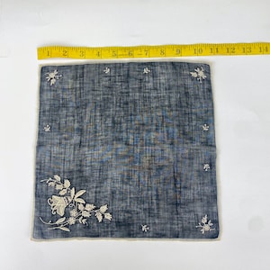 Vintage Black Shear Cotton Embroidered Novelty Hankie with Floral Design Handkerchief Hankie