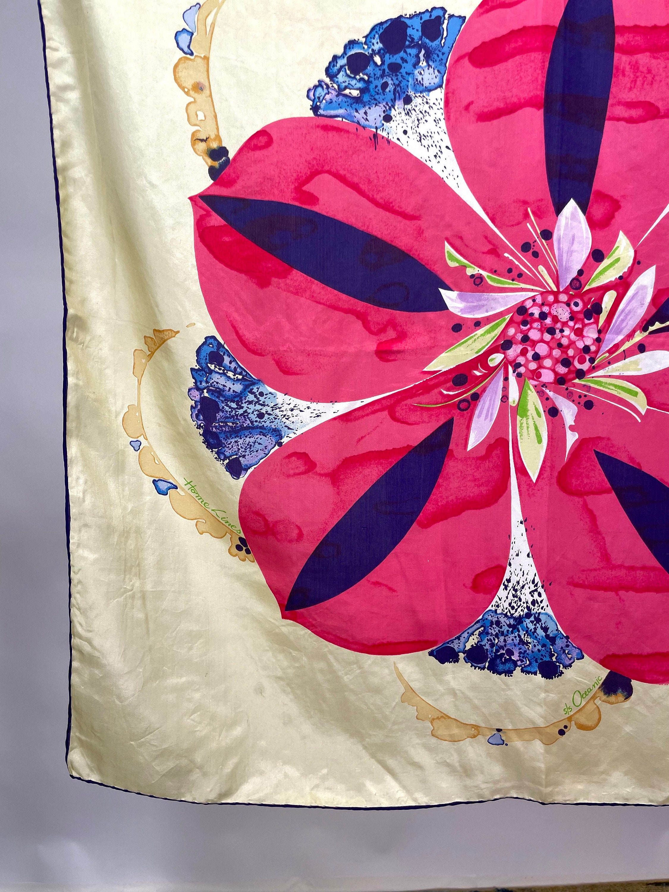 Vintage 1960s Home Lines Silk Scarf With Large Tropical