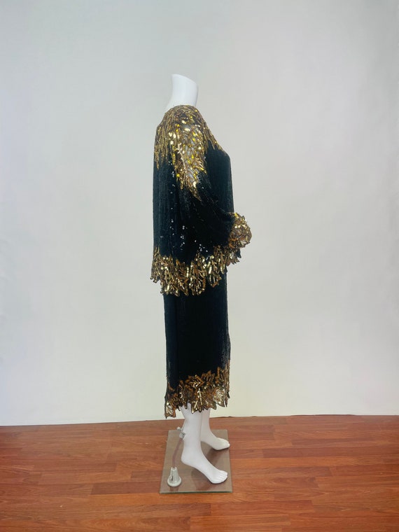 Vintage 1980's Does 1920's Sequins Blouse and Ski… - image 3