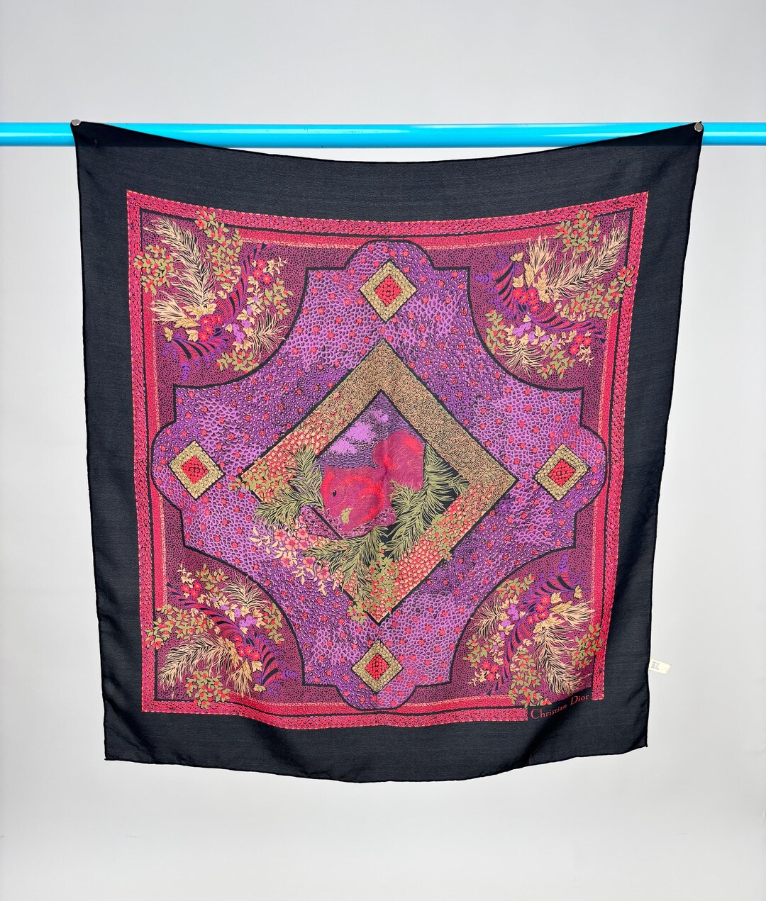 Vintage Collectable Christian Dior Scarf Squirrel Berries Floral