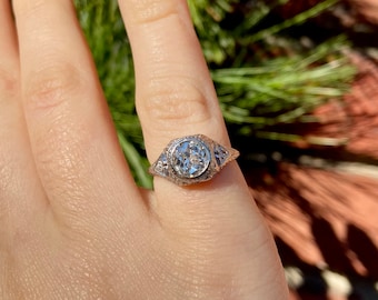 SALE! Antique Vintage 1920s 1930s 18k White Gold Filigree Art Deco Old European Cut Diamond Engagement Statement Ring Great Gatsby Flapper