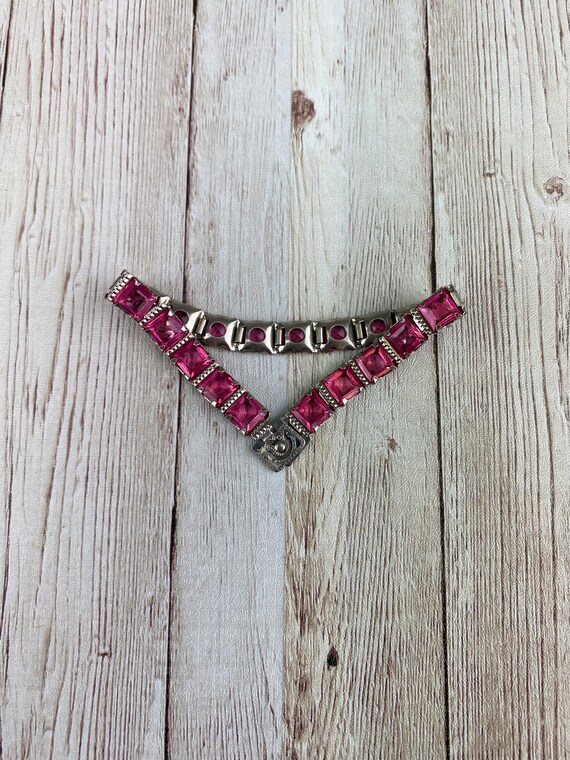 1930s Emerald Cut Pink Stone Tennis Bracelet with Sil… Gem