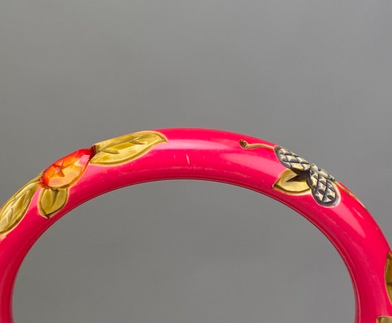 Vintage 1940s Pink Bangle with Carved and Hand Pa… - image 5