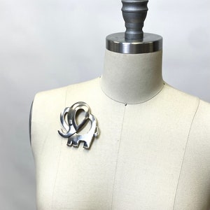 Large Vintage 1960s Designer Pierre Cardin Signed Abstract Silver Elephant Costume Brooch Pin Modernist Jewelry Mid Century Modern