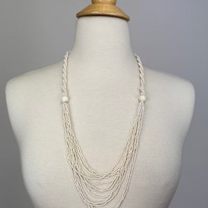 Antique 1920s Hand Micro Beaded cream white Necklace with twisted strands and sexy cowl neck, Flapper, Great Gatsby Era, Art Deco Jewelry