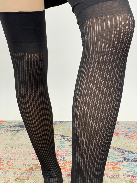 Vintage 1950s Black Striped Stockings Panty Hose … - image 9