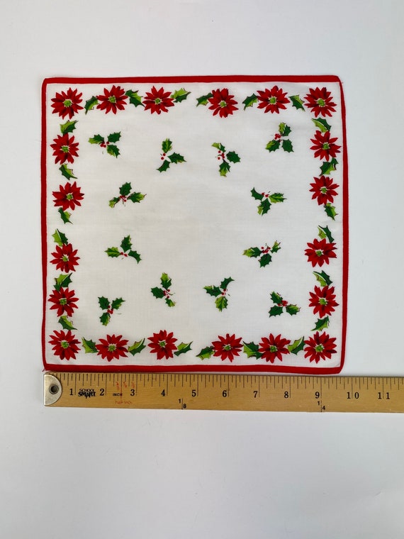 Vintage Christmas Novelty Hankie with Holly Leaves