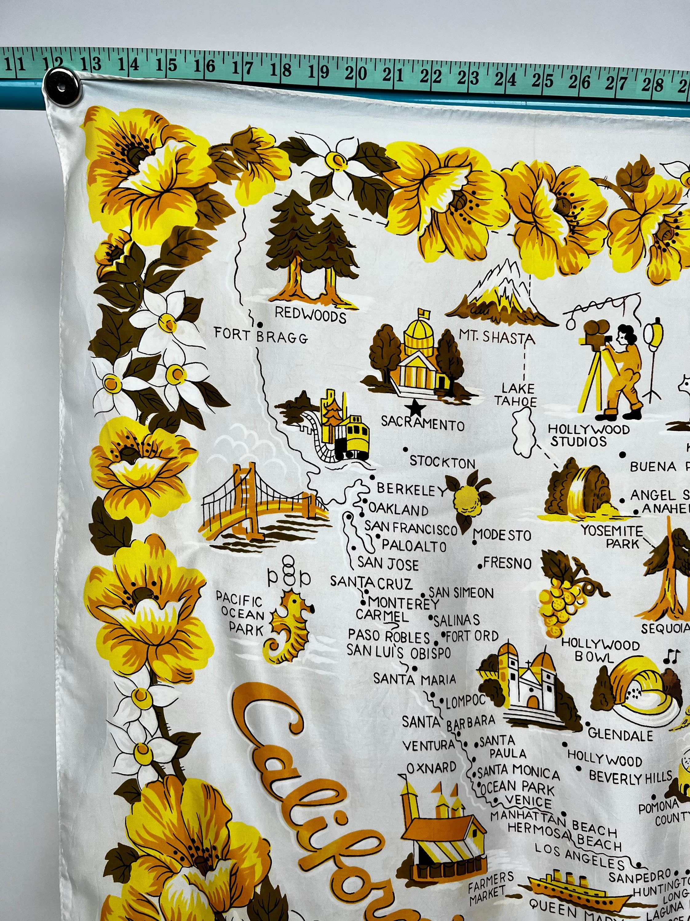 Rare Vintage 1960s Novelty Souvenir California State Silk Rare Vintage 1960s Novelty Souvenir California State Silk