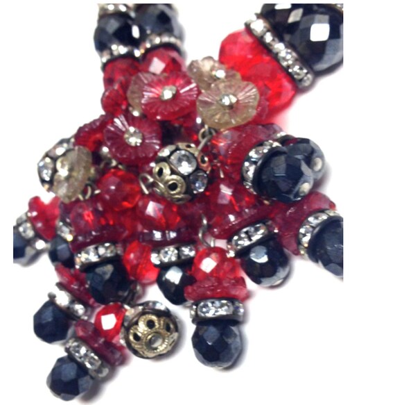 1960s Signed Hoebe Red and Black Crystal, Rhinest… - image 3