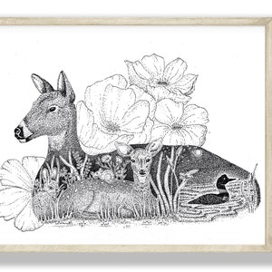8 x 10 Illustrated Deer Print