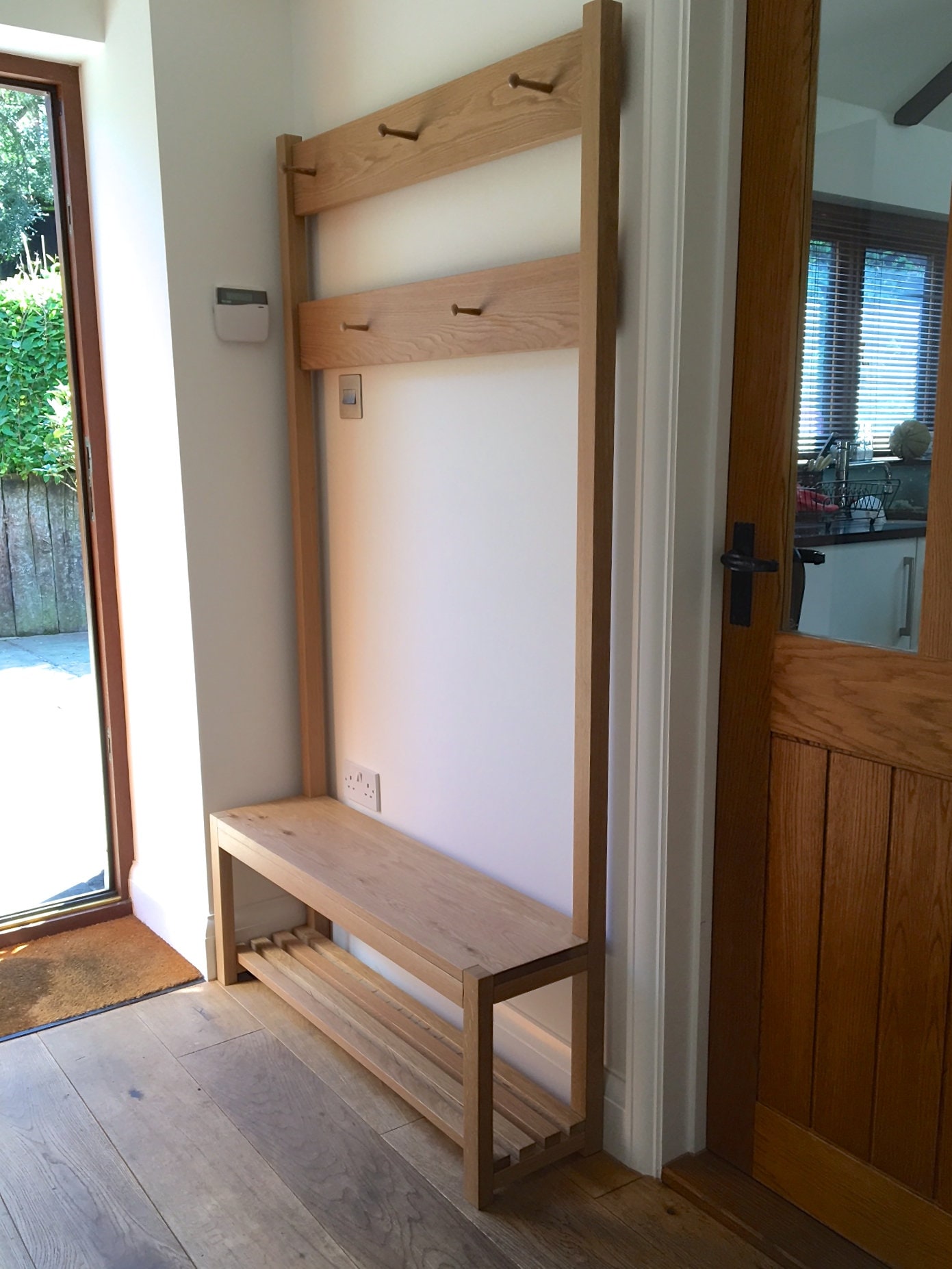 Oak Hallway Bench, Coat and Shoe Rack for Hallways, Entranceways or