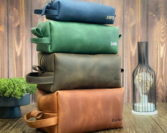 Full grain leather toiletry bag men | 14 Colors | 4 Sizes | Personalization On Demand