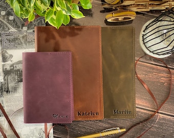 Personalized leather travelers notebook cover standard with travelers notebook inserts/Refillable notebook