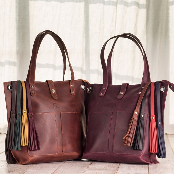 Leather tassel for purse/Tassel leather purse charm/Double tassels