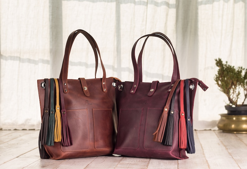 Leather tassel purse charm/Handbag charms/Purse decor image 4