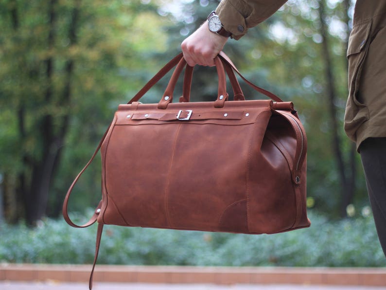 ladies leather duffle bag