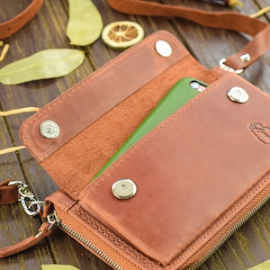 Cartera de viaje bandolera de cuero para mujer/billetera para teléfono con cremallera/monedero bandolera de embrague/personalización GRATUITA