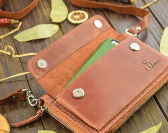 Cartera de viaje bandolera de cuero para mujer/billetera para teléfono con cremallera/monedero bandolera de embrague/personalización GRATUITA