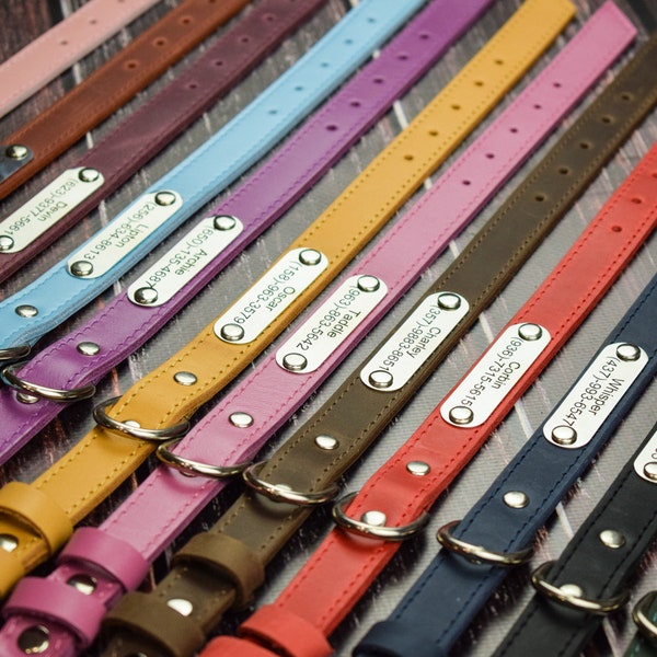 Vollnarbenleder Hundehalsband personalisiert | 14 Farben | 5 Größen | Namensschild aus Metall