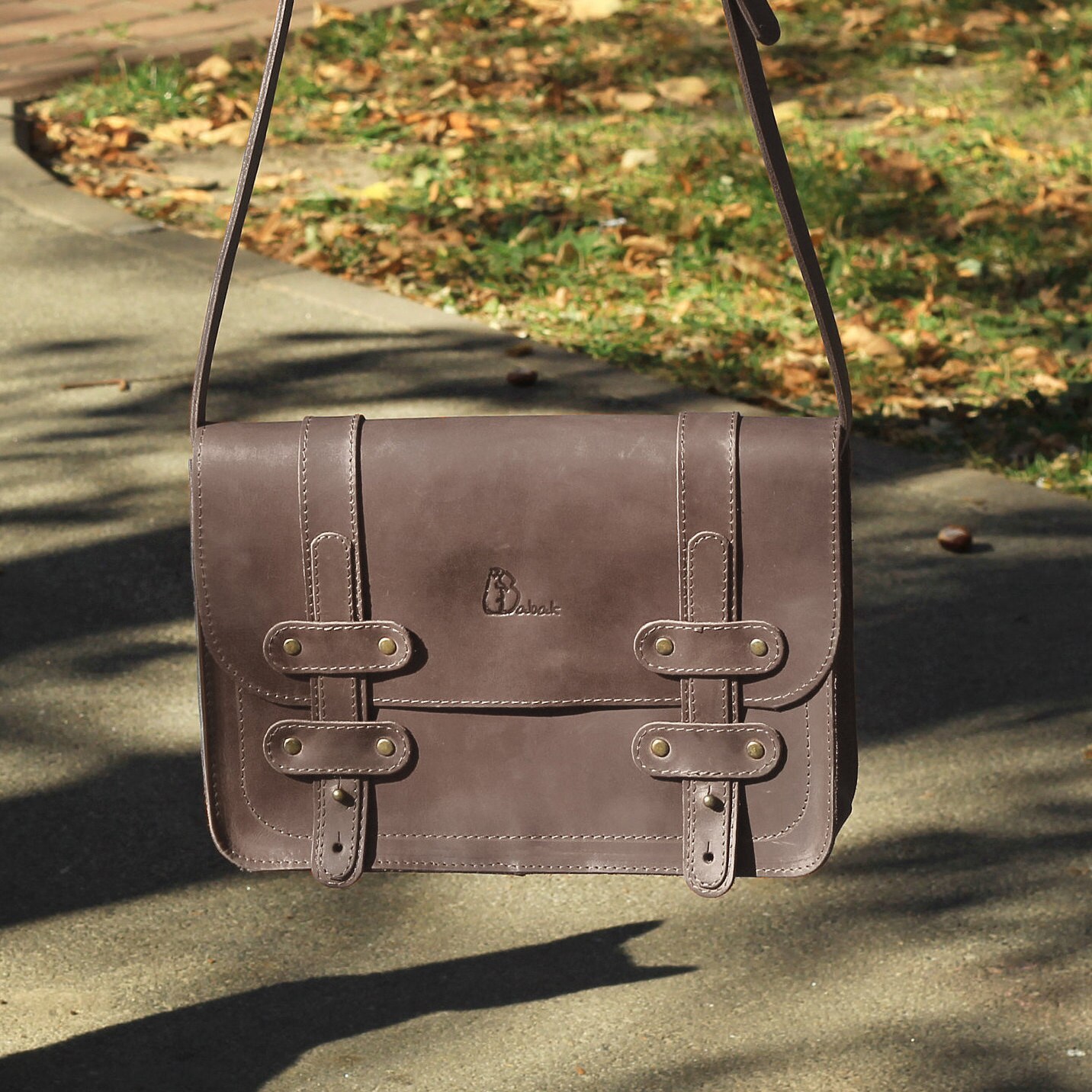 natural leather messenger bag
