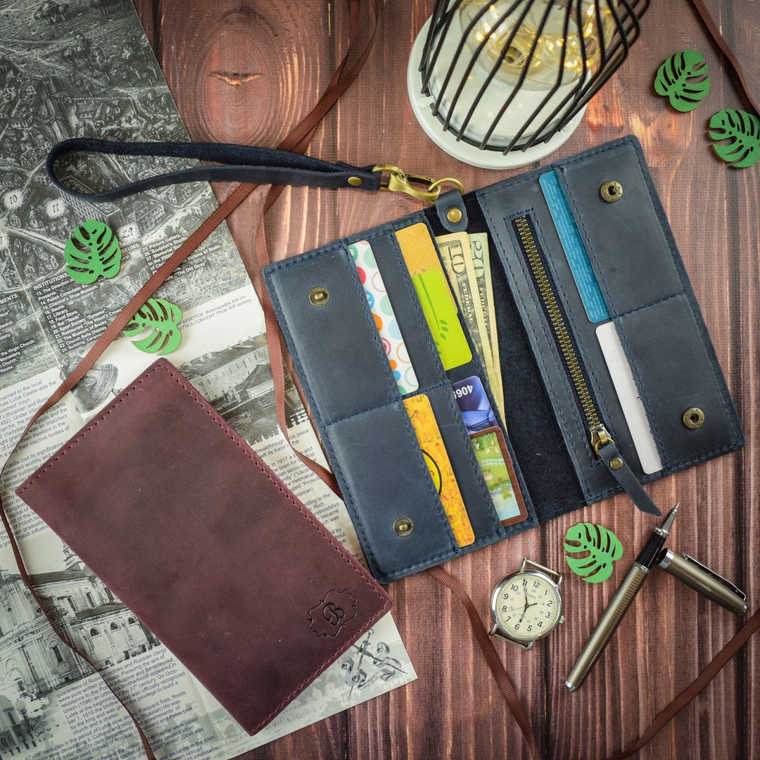 Leather Travel Wallet Women/bifold Wallet Women/long Wristlet Wallet