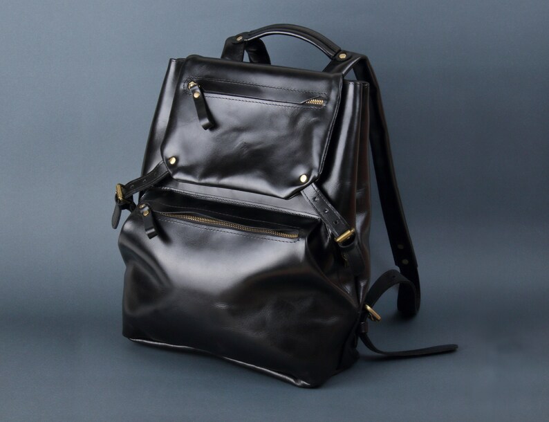 black leather laptop backpack women's