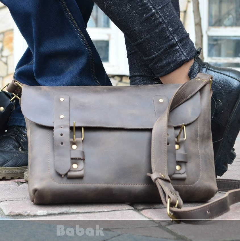 Leather Messenger Bag Leather Crossbody bag Leather bag Etsy