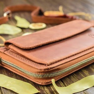 Monedero de cuero crossbody / Cartera de teléfono / Cartera de pulsera para mujeres / Personalización GRATUITA