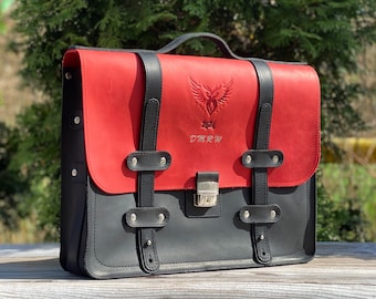 CUSTOM leather Laptop briefcase for women & men |  2 Sizes | 11 Colors | Back pocket on demand | Logo on demand