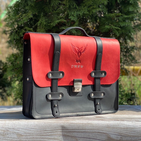 CUSTOM leather Laptop briefcase for women & men |  2 Sizes | 11 Colors | Back pocket on demand | Logo on demand
