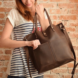 Full grain leather crossbody tote bags for women/Tote bag with zipper