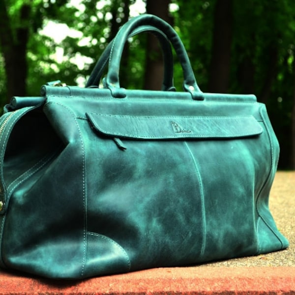 Full grain leather weekender bag women & men | 9 Colors | FREE Personalization
