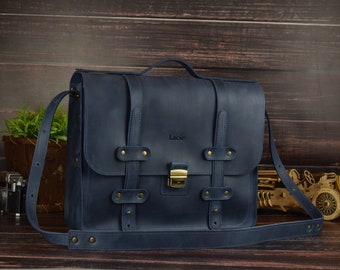Leather Womens & Mens Briefcase | 2 Sizes | 11 Colors | Clasp on demand | Back pocket on demand | Logo on demand