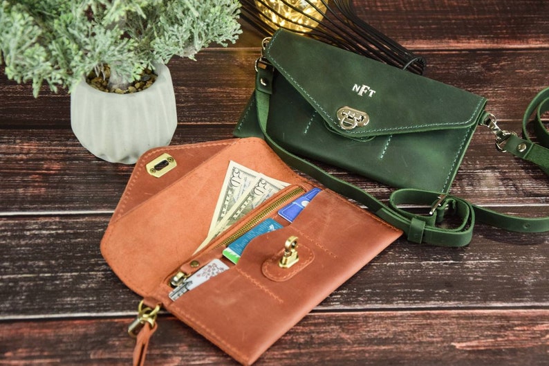Leather Cash Envelope Wallet Women/leather Wristlet/leather Etsy