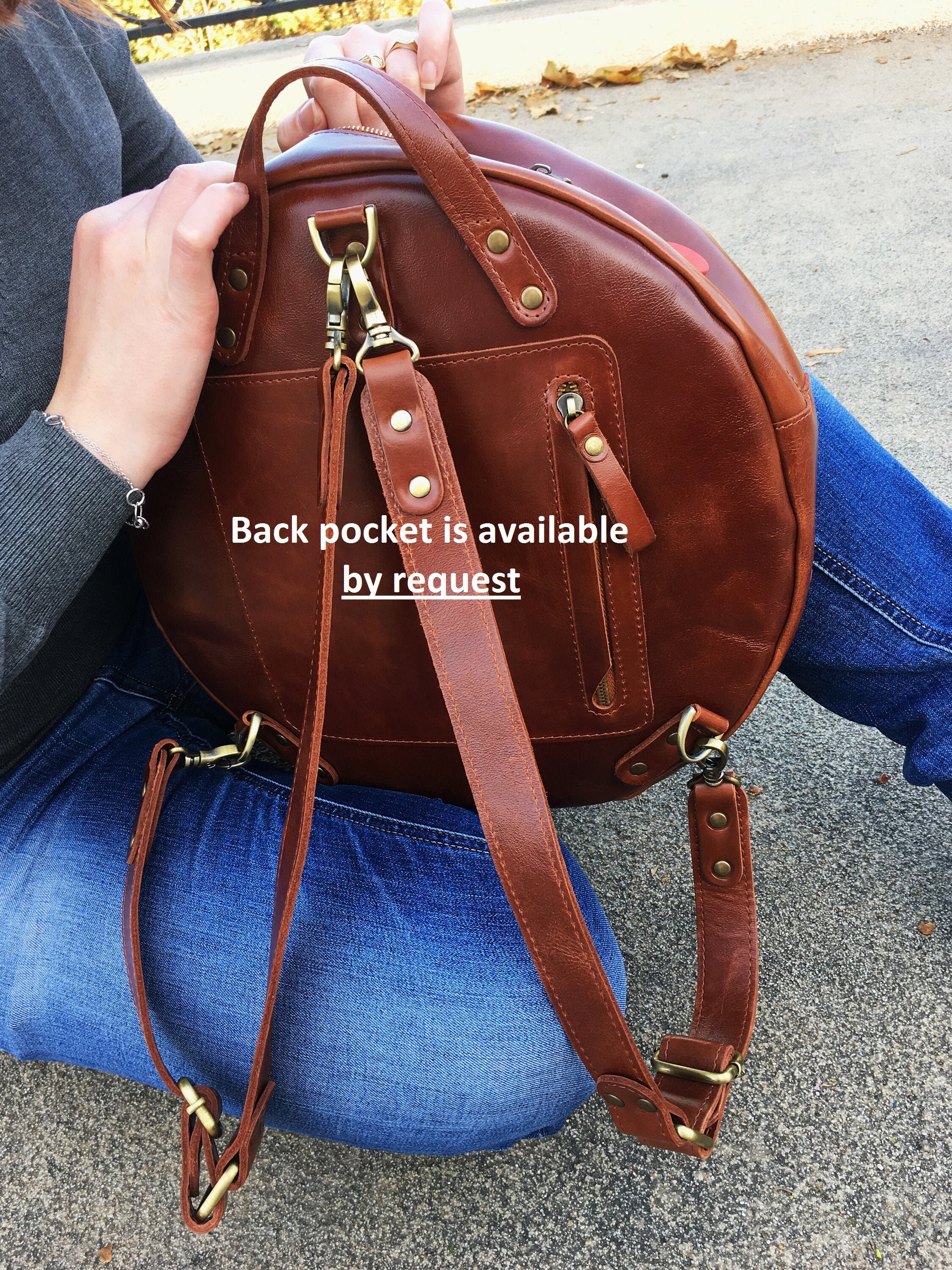 CUSTOM leather round backpack women/Circle backpack Etsy