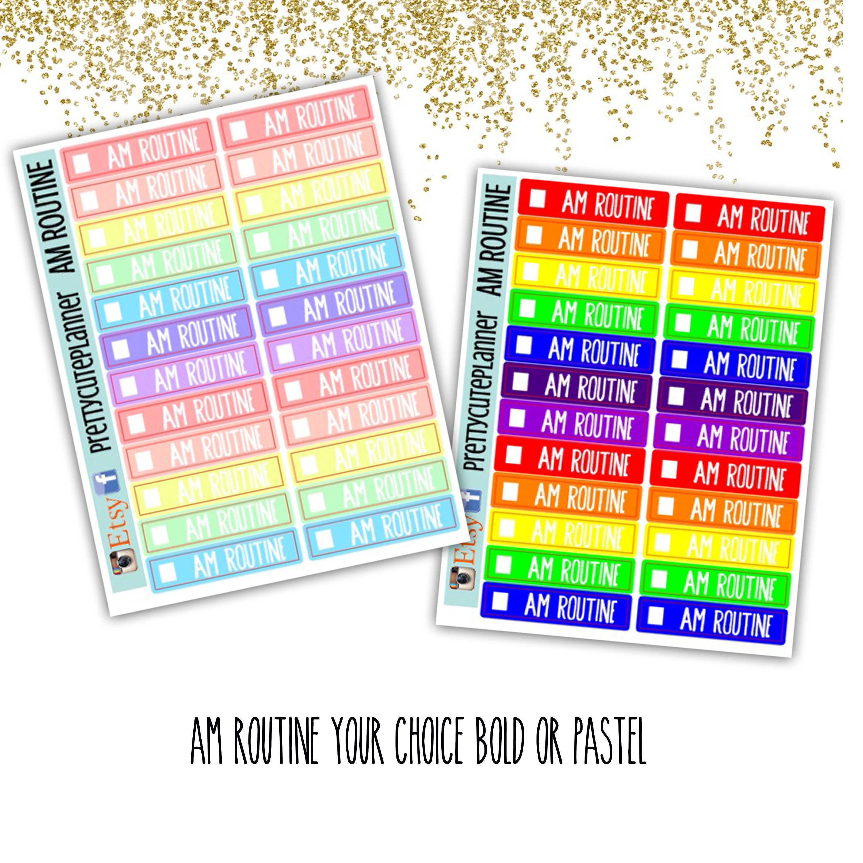 rainbow am routine tracker boxes planner stickers am routine