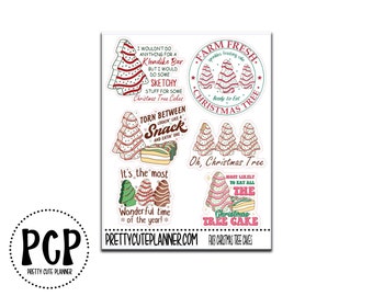 Christmas Tree Cake Stickers - Christmas Tree doodles - Planner stickers- Decorative stickers - Journaling Stickers - Quote Stickers