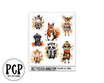 Furry Fall Friends Planner stickers - Fall Planner stickers- Fall Decorative stickers