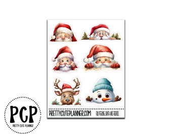 Peeking Santa and Friends Sticker - Santa sticker - Planner stickers- Decorative stickers - Journaling Stickers - Quote Stickers - Winter