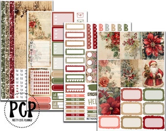 Classic Christmas Weekly Vertical Planner Sticker Kit - Planner Stickers - Weekly Planner Kit