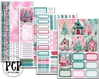 Christmas Postcards Weekly Vertical Planner Sticker Kit - Planner Stickers - Weekly Planner Kit