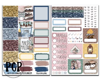 TPC Autumn Glamping Weekly Vertical Planner Sticker kit - Planner Stickers - Weekly Planner Kit
