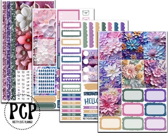 3d Floral Weekly Vertical Planner Sticker Kit - Planner Stickers - Weekly Planner Kit