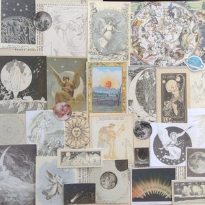 Kit de amigo por correspondência Celestial Ephemera - Papéis vintage Grimoire - diário de lixo lunar