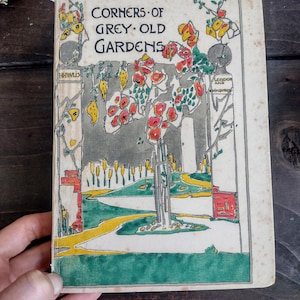 Corners of old Grey Gardens 1920s - art deco- Antique Illustrated garden guide - Vintage old book
