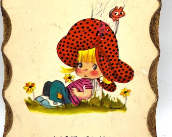 Vintage Paula Cutes Plaque / “I Love You Mom” / Little Girl in a Polka Dot Hat